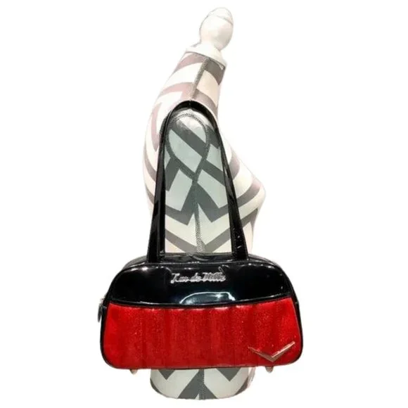 Lux de Ville Black and Red Sparkle Cruiser Tote - Picture 4 of 16